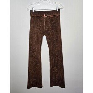 T PARTY Flare Leg Pants Large Fold Over Waist Mottled Brown Yoga 34" Inseam